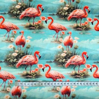 Preview: Jersey Baumwolle Red Flamingo von Stenzo | Meterware
